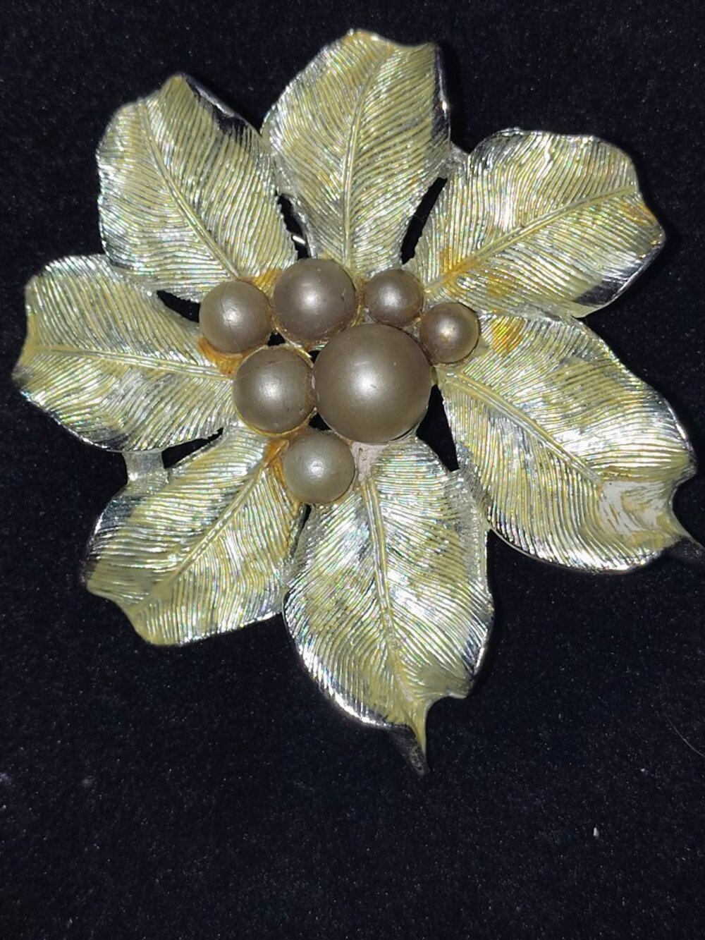 Vintage Signed Coro Gold‑Tone Floral Brooch – Faux Pearl Cluster – 1950s
